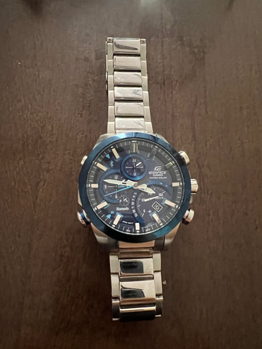 MEN’S Casio Edifice Blue and Silver Chronograph Bracelet Watch